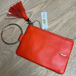 NWT Thacker NYC Nolita Clutch Wristlet Purse Wallet Tassel Silver Coral Red
